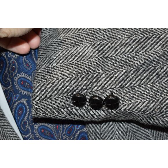 William John Blazer Tweed Style Mens Size 40 Reg Gray Herringbone Linen Wool - Picture 5 of 12